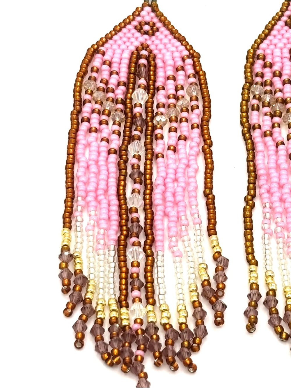 Hand Crafted Pink Beaded Fringe Earrings - Women Jewelry - Picture 7 of 10